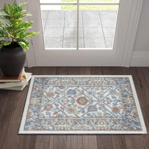 Vista 18 de Fashionwu Alfombra de baño con diseño floral para pasillo, alfombra moderna envejecida para sala de estar, alfombra turca, alfombra estética