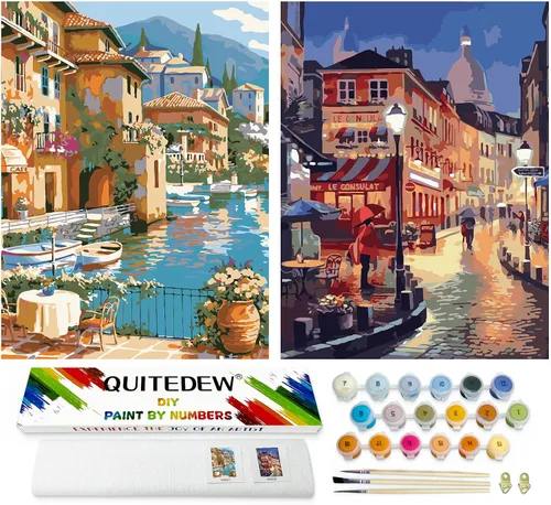 Vista 16 de QUITEDEW Pintura por números para adultos principiantes, pintura de paisajes por números, kits de pintura de jardín por números, adecuados