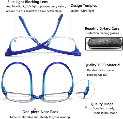 Vista 8 de EYEURL Gafas de lectura para mujer, lentes de bloqueo de luz azul que reducen la fatiga ocular, paquete de 2 unidades, marco TR90 ligero +0.0