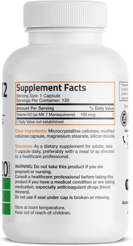 Vista 2 de Bronson Vitamina K2 como MK-7 Menaquinona 100 mcg sin OGM, 120 cápsulas