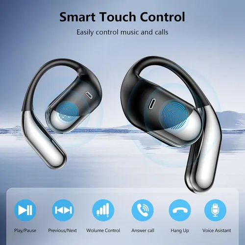 Vista 8 de Auriculares inalámbricos de oreja abierta, auriculares Bluetooth 5.4, micrófono incorporado, IPX7 resistente al agua, estuche de carga con pantalla