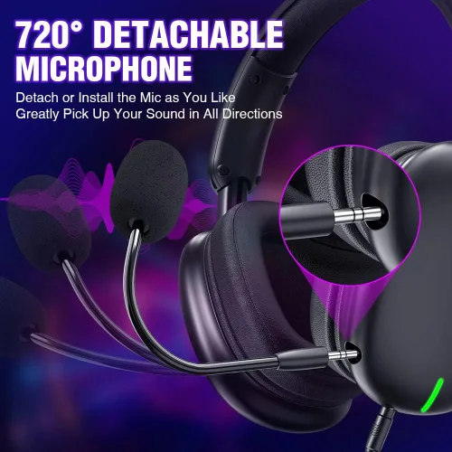Vista 2 de WolfLawS TA82 Auriculares inalámbricos para juegos con micrófono desmontable con cancelación de ruido para PS5 PS4 PC, auriculares USB de 2.4 GHz