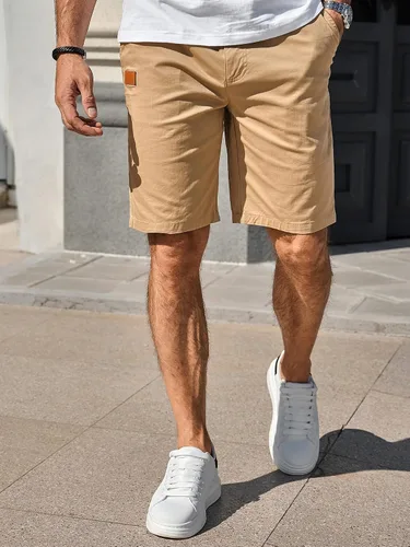 Vista 2 de Comdecevis Pantalones cortos casuales de algodón con cordón de verano para playa de sarga elástica para hombre