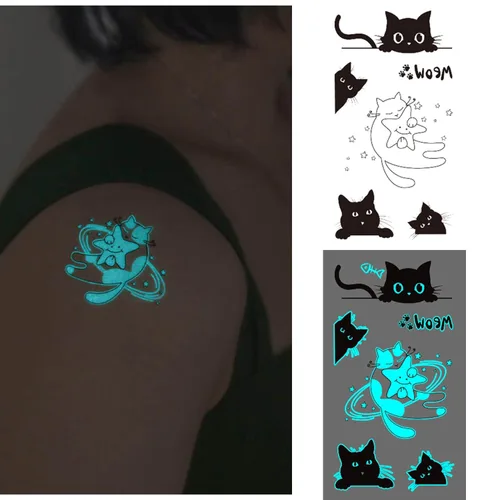 Vista 3 de Glaryyears Tatuajes que brillan en la oscuridad, paquete variado de 180 tatuajes falsos, paquete de 33 calcomanías de tatuaje temporal corporal, luz