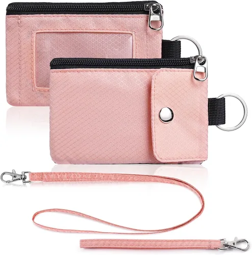 Vista 20 de Artpaxy Cartera minimalista para hombres y mujeres, llavero con bloqueo RFID, con cremallera, pequeña cartera con ventana de identificación, 2