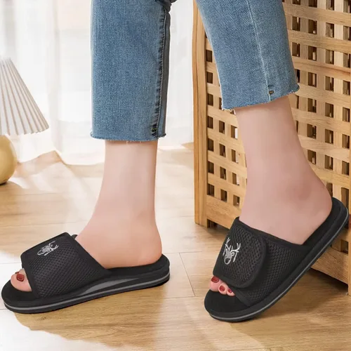 Vista 7 de KuaiLu Pantuflas para mujer con puntera abierta, con espuma viscoelástica cómoda, fascitis plantar, ajustable, ajuste ancho, para diabéticos