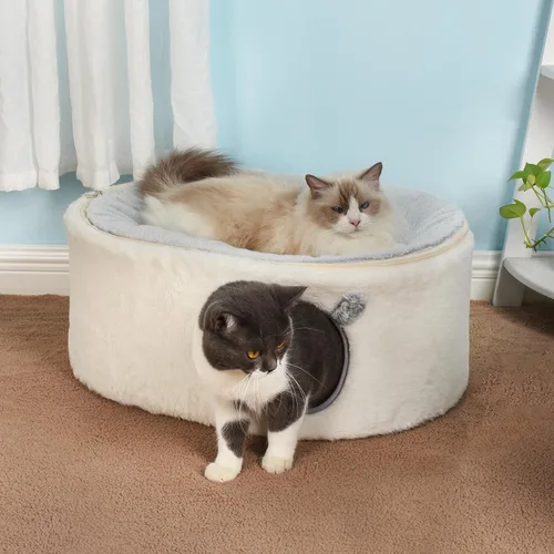 Vista 7 de Sunhoo Camas elevadas para gatos de interior, casa cerrada, hamaca elevada para gatitos, grande con funda lavable, cabaña para mascotas, cachorro