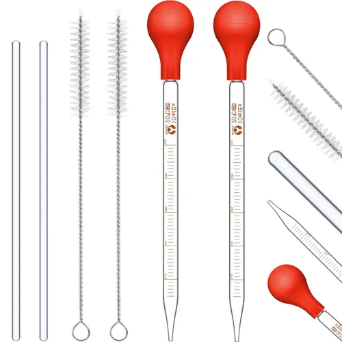 Vista 10 de Weewooday Pipetas de vidrio con goteros de vidrio graduados para laboratorio, pipeta líquida con sombreros de goma grandes de 7.9 in, varilla
