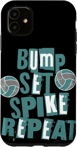 Vista 5 de iPhone 15 Parents Girls Volleyball Bump Set Spike Repeat Teal & Gray Case