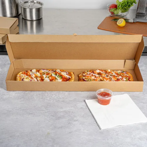 Vista 132 de Restaurantware - Cajas para pizza, 50 unidades, 14 x 7 x 1.5 pulgadas, embalaje de papel de cartón corrugado con bloqueo de pestañas, resistente a