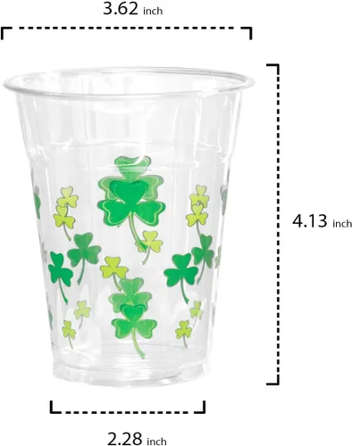Vista 2 de Party Essentials Vasos de fiesta impresos de plástico suave, tréboles/tréboles, 12 onzas, 40