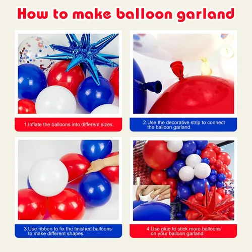 Vista 3 de Kit de arco de globos rojos, blancos y azules, guirnalda de globos del 4 de julio con globos de estrella azul, globos de fiesta reutilizables