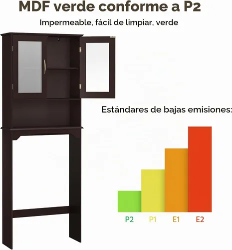 Vista 9 de Yaheetech Gabinete de Almacenamiento Sobre el Inodoro, Estante de Inodoro Independiente con Estantes Ajustables y Puertas de Vidrio Templado