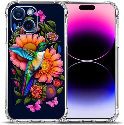 Vista 33 de Funda para iPhone 15 Plus, hermosa protección contra caídas de flores rosas, a prueba de golpes, funda protectora de cuerpo completo resistente a