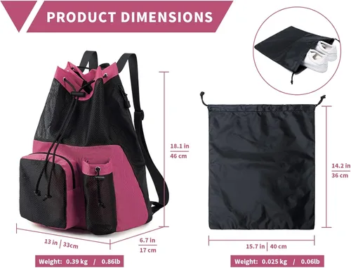 Vista 3 de Lohol Mochila grande de malla con cordón y bolsa para zapatos, saco de natación duradero con asa para deportes, gimnasio, yoga, playa, viajes