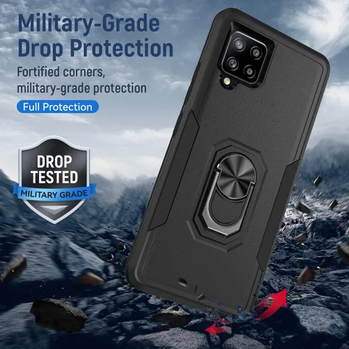 Vista 4 de Funda para Samsung Galaxy A42 5G con anillo de soporte, resistente protección de grado militar a prueba de golpes para Galaxy A42 5G Funda de Negro