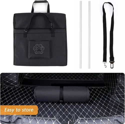 Vista 7 de Asiento de automóvil para perros para viajes de mascotas con almohadilla impermeable, hamaca para perro de medio asiento, gancho para arnés, malla