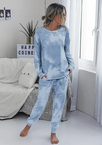 Vista 68 de Prettygarden - Conjunto de pijama de dos piezas para mujer, diseño de teñido anudado, sudadera informal de manga larga con pantalones largos, ropa
