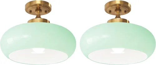 Vista 27 de Lámpara de Techo Verde Semiempotrada Vintage de Latón Antiguo Luz Empotrada Superior de Cristal Dorado Candelabro para Casa de Campo Armario Entrada