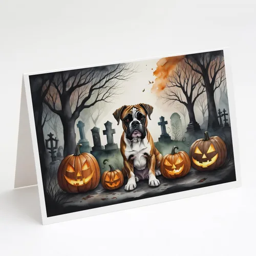 Vista 64 de Caroline's Treasures DAC2042GCA7P Golden Retriever - Tarjetas de felicitación y sobres de Halloween espeluznantes, paquete de 8 tarjetas en blanco