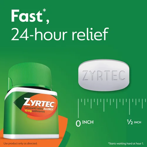 Vista 6 de Zyrtec Tabletas para aliviar la alergia las 24 horas, medicina de acción rápida para alergias en interiores y exteriores, cetirizina 10 mg