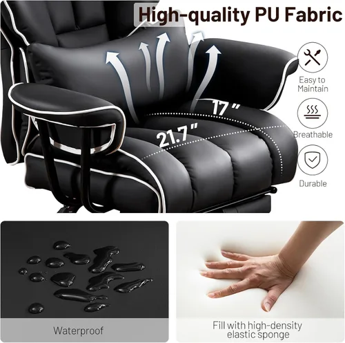 Vista 6 de Silla de oficina ejecutiva reclinable grande y alta, cuero Negro