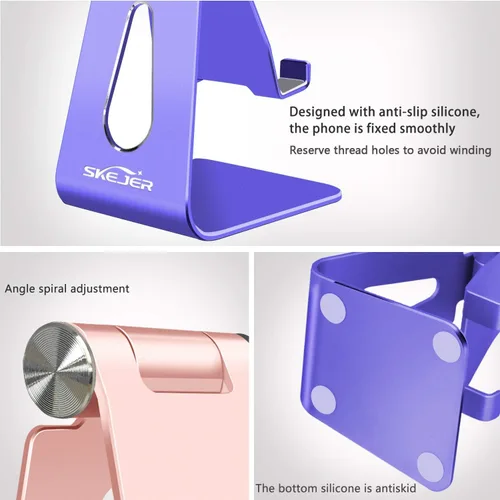 Vista 4 de Soporte ajustable para teléfono celular, soporte para tableta, escritorio de aluminio compatible con iPhone 12, iPad, Samsung Galaxy, Google todos