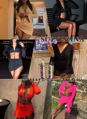 Vista 6 de SUZONANA Conjunto sexy de dos piezas para mujer, ropa de club, camiseta corta de manga larga y minifalda, con cordones, teñido anudado, traje de baño