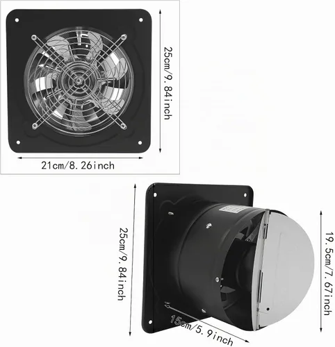 Vista 4 de DNYSYSJ Ventilador de escape de 8 pulgadas, extractor de ventilación axial de metal industrial, ventilador de aire comercial, extractor, montaje