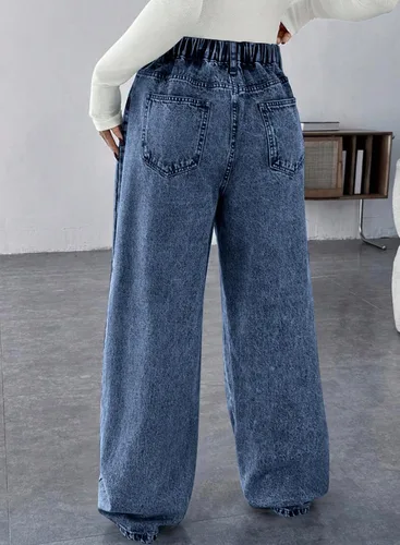 Vista 4 de BLENCOT Vaqueros de maternidad para mujer de cintura alta con pierna recta, pantalones de embarazo de mezclilla con bolsillos