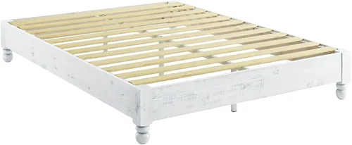 Vista 7 de MUSEHOMEINC Base de cama de plataforma de madera maciza, estilo rústico, base de colchón (no necesita somier), acabado blanco lavado