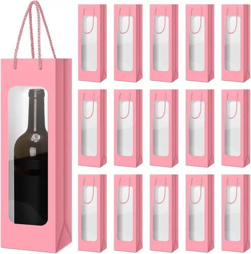 Vista 13 de Tioncy 24 bolsas de regalo de botella de vino individual de Navidad, bolsas de champán para bodas a granel con ventana transparente, cajas
