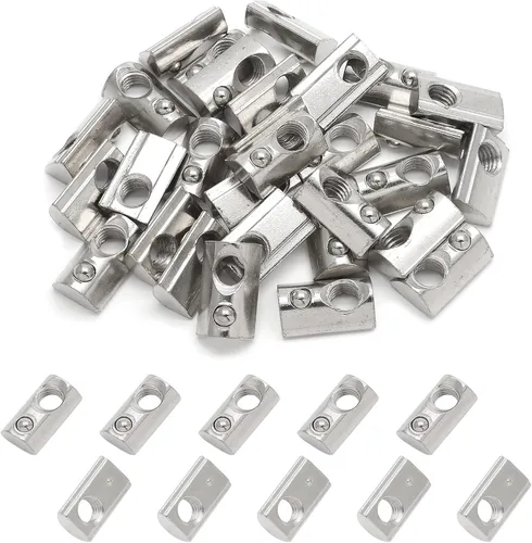 Vista 10 de 25 tuercas en T de extrusión de aluminio M5 Spring T 2020, tuercas de resorte en T enrollables, tuercas de ranura en T medias redondas M5