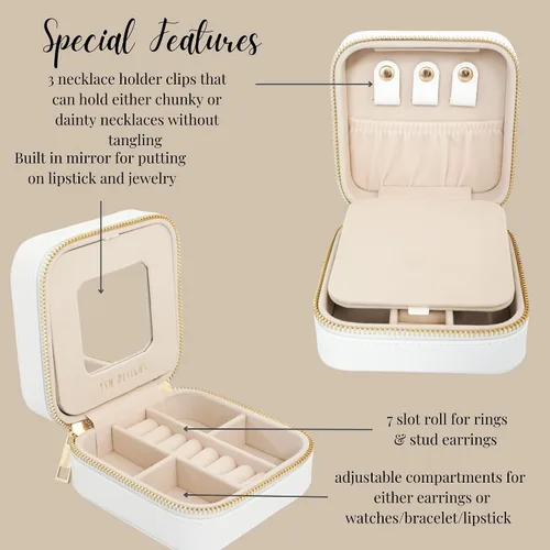 Vista 2 de Caja organizadora de joyas de viaje, joyero de viaje, pequeño joyero para mujer, estuche de viaje de joyería, caja organizadora de aretes con espejo
