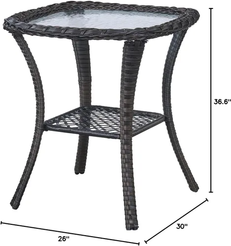 Vista 5 de Belord Mesa auxiliar pequeña para exteriores, mesa de mimbre de vidrio templado, mesa de centro impermeable para patio, mesa auxiliar de ratán