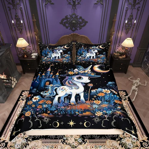 Vista 28 de Juego de ropa de cama de animales de gato misterioso, bohemio, exótico, tribal, abstracto, arte abstracto, juego de funda de edredón para decoración