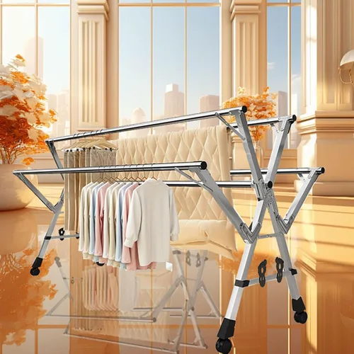 Vista 5 de Adjustable Stainless Steel Foldable Clothes Drying Rack, 5-Rod Portable Laundry Stand for Indoor/Outdoor Use, Space-Saving 63Ft Garment Dryer, Ideal