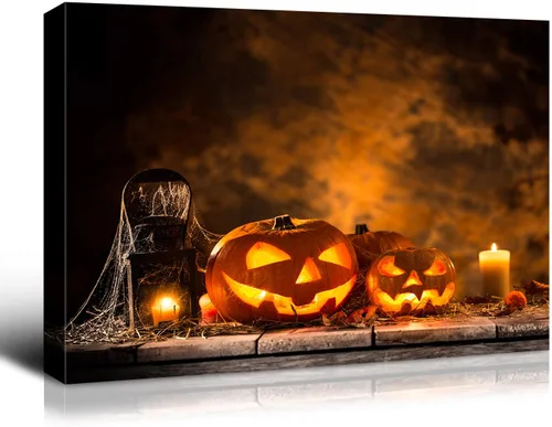 Vista 45 de Denozer - Decoración de pared de calabaza de Halloween, pósteres de regalo, decoración del hogar, arte de pared, imágenes en lienzo HD, estiradas