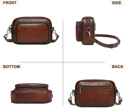 Vista 6 de COOLCY Bolsos cruzados de cuero genuino para mujer, bolsos pequeños y bolsos de mano, bolso vintage para mujer, bolso de hombro con 2 estilos
