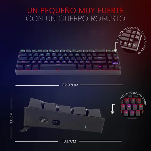 Vista 4 de Redragon Teclado mecánico para juegos K599 con cable e inalámbrico 60% compacto Tenkeyless RGB retroiluminado para jugadores de PC con Windows
