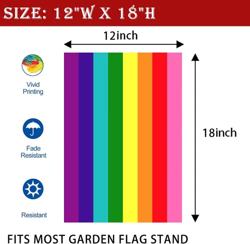 Vista 4 de Bandera de jardín de arcoíris de 8 rayas de 12 x 18 pulgadas, de doble cara, bandera original de 8 rayas de orgullo para patio, césped, decoración
