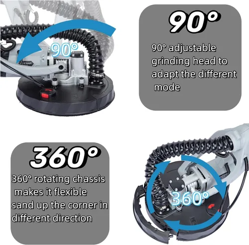Vista 2 de Lijadora eléctrica de pared seca de velocidad variable de 800-1800 RPM con colección de polvo al vacío, lijadora eléctrica de 800 W con luz LED