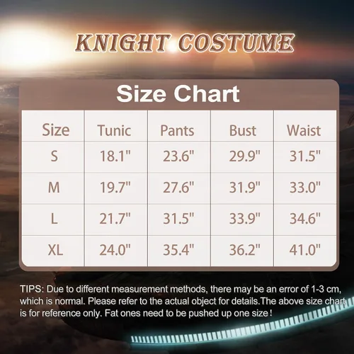 Vista 7 de SOOFILM Knight Costume Tunic Uniform Hooded Robe Set with Sword Halloween Knights Cosplay Outfit