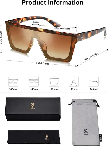 Vista 5 de SOJOS SJ2117 - Gafas de sol cuadradas grandes para mujer marco grueso parte superior plana con espejo lentes siamesas tamaño más grande