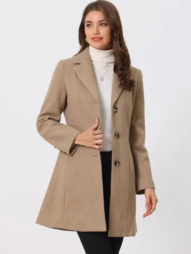 Vista 2 de Allegra K Abrigos de invierno largos con solapa y un solo pecho para mujer
