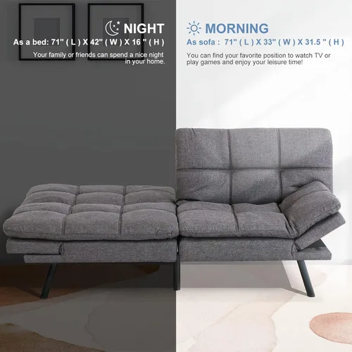Vista 7 de MUUEGM Sofá cama tipo futón convertible, sofá biplaza moderno de espuma viscoelástica, sofá pequeño con reposabrazos ajustables, respaldos para sala