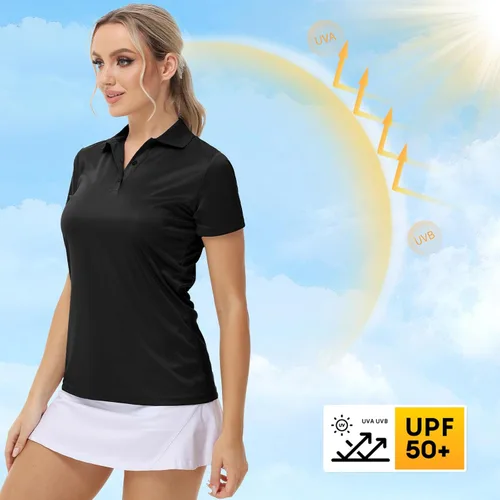 Vista 4 de MOHEEN Polo de manga corta de secado rápido para mujer, absorbe la humedad, polo de golf atlético