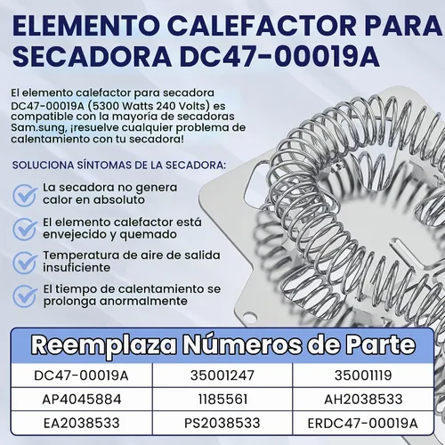 Vista 2 de 【Actualizado 2026】Elemento calefactor de secadora DC47-00019A para secadora Samsung