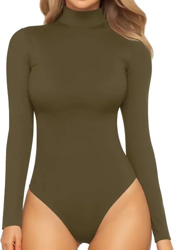 Vista 151 de MANGOPOP - Enterizo para mujer, manga larga, cuello de tortuga, cuello alto falso, estilo top