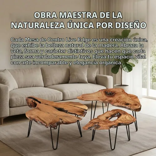 Vista 7 de Mesa de centro única de madera natural, hecha a mano, madera